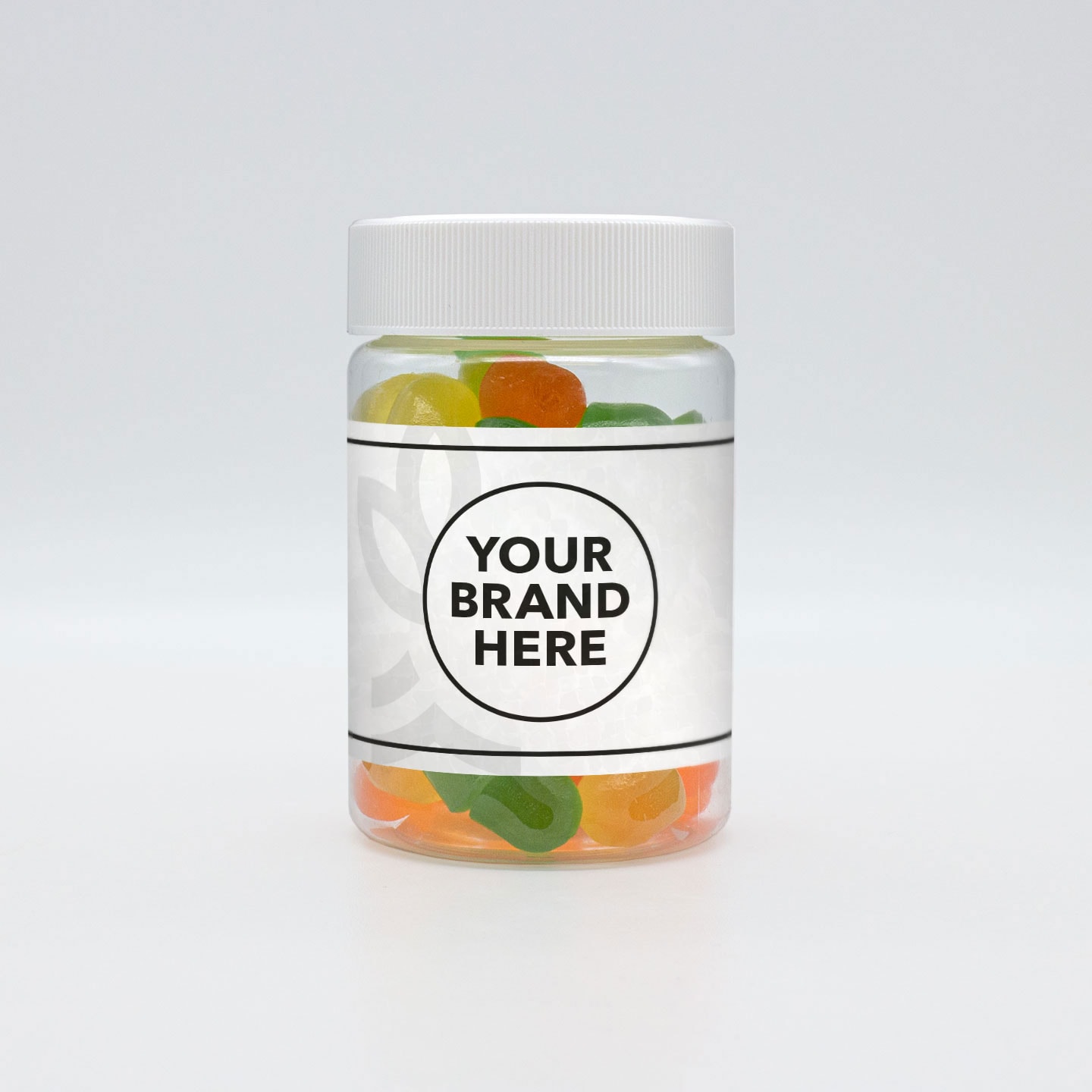 A jar of white label Lion's Mane Gummies